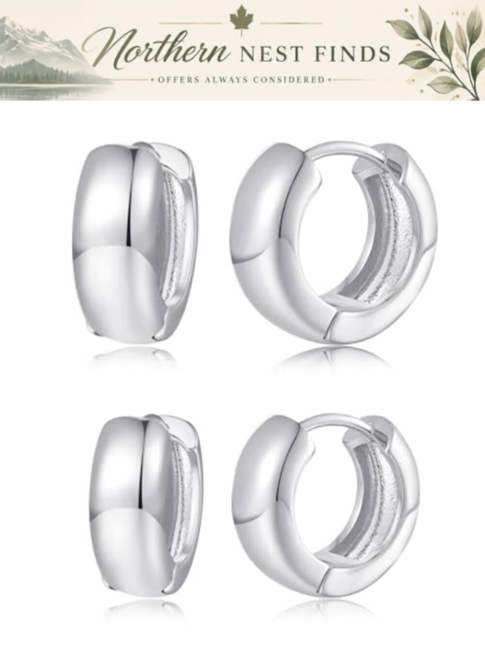 Hoop Earrings for Women 925 Sterling Silver Huggie Set 2 Pairs